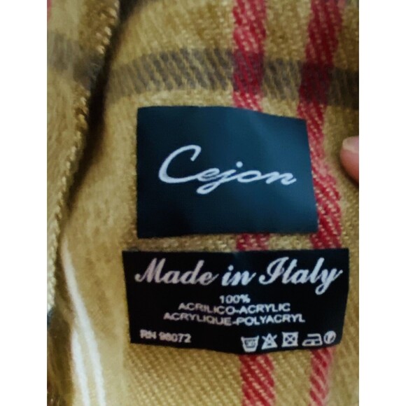Cejon Scarf Made in Italy 11''x 57'' Fringe Brown Plaid Black Cream Red Tartan - Picture 6 of 7